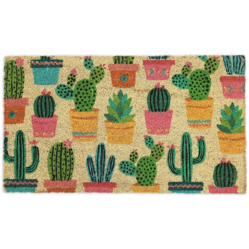 Paillasson coco, tapis d'entrée motif cactus, antidérapant, intérieur & extérieur, 75x42 cm, multicolore - Relaxdays