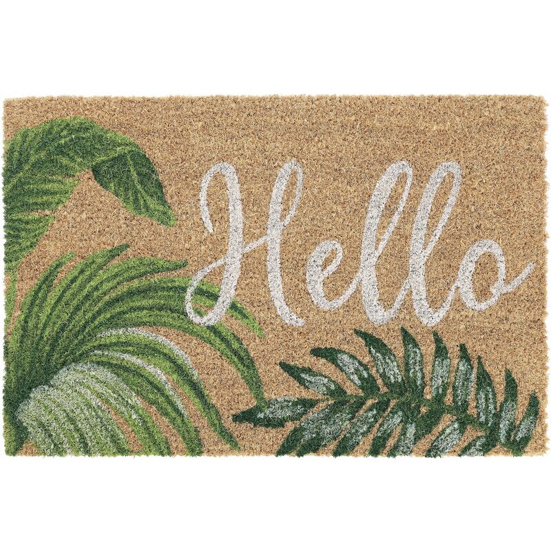 Paillasson coco, inscription Hello, résistant aux intempéries, 40x60 cm, intérieur et extérieur, naturel/vert - Relaxdays