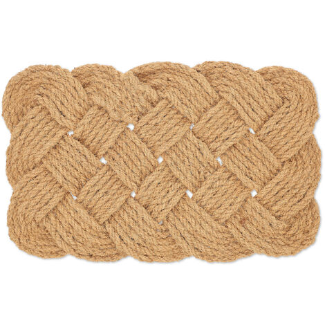 Relaxdays Felpudo Coco Trenzado, Tapete Reversible, Alfombrilla Hecha a Mano 75x45 cm, Interior y Exterior, Natural