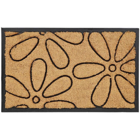 Relaxdays Felpudo semicircular decorativo para la entrada, 0.5 x 75 x 45  cm, hecho de caucho/goma, antideslizante, negro