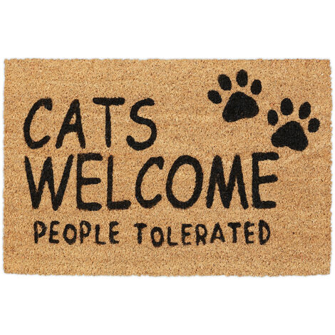 Relaxdays Felpudo Entrada Casa Gatos, Alfombrilla Puerta, Coco y Goma, 60x40 cm, Tapete Welcome, Marrón Natural Negro