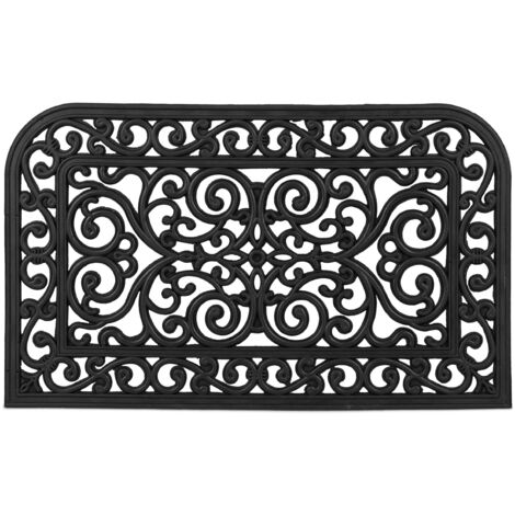 Relaxdays Felpudo Goma, 45 x 75 cm, Antideslizante, Resistente a Intemperie, con Arabescos, Interior y Exterior, Negro