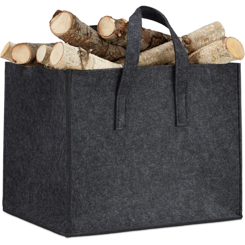 Relaxdays 9x Felt Log Basket, 2 Handles, For Carrying, Foldable, Durable, Flexible, Hwd, 34.5 X 43 X 36.5 Cm, Anthracite