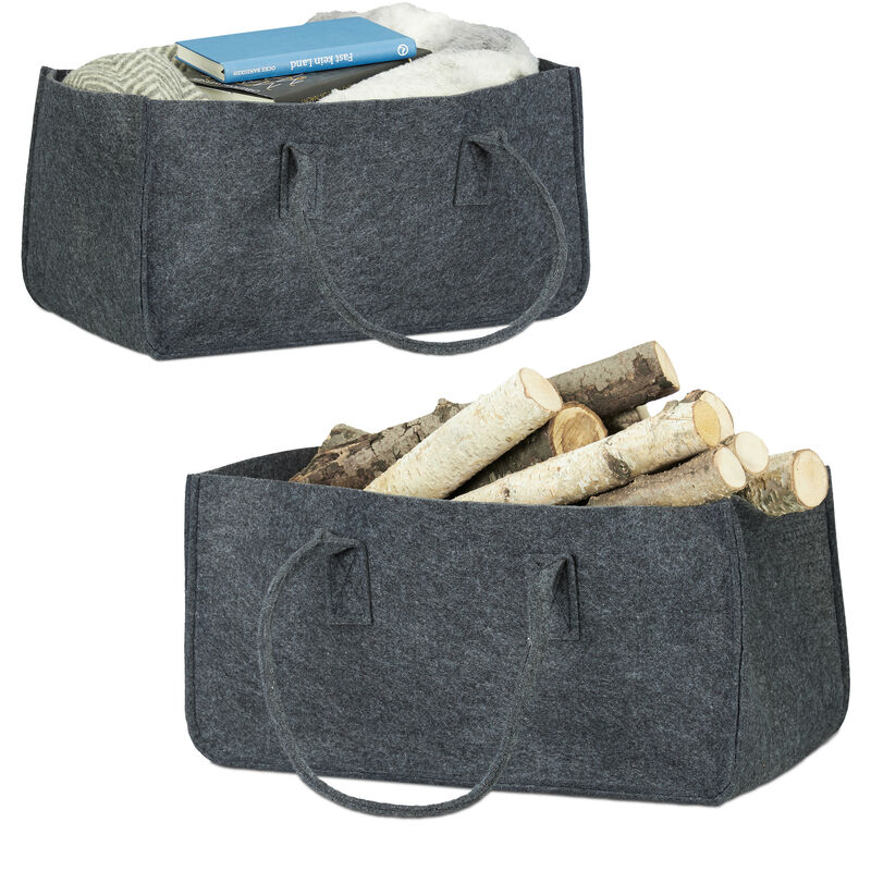 Set Of 2 Relaxdays Felt Firewood Basket, Portable Magazine Holder, Wood Bin H X W X D, 25 X 25 X 50 Cm, Anthracite