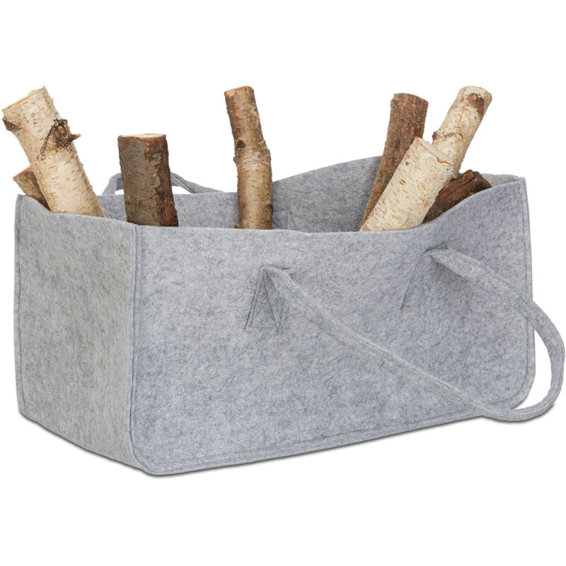 Set Of 2 Relaxdays Felt Firewood Basket, Portable Magazine Holder, Wood Bin H X W X D, 25 X 25 X 50 Cm, Grey
