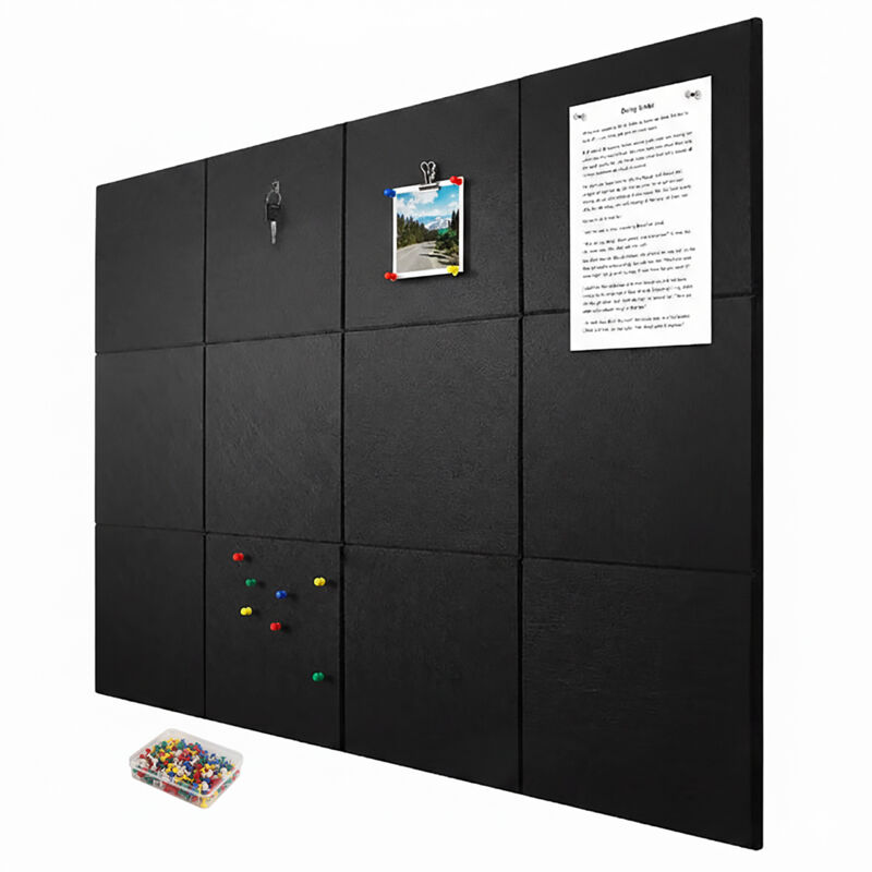 Relaxdays felt pinboard, 12 pcs, self-adhesive felt squares, HxWxD 30x30x0.9 cm, felt wall incl. pins, black