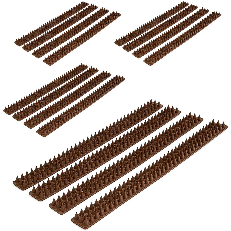 Relaxdays 16 X Bird Spike Panels, Each 49 Cm, For Fences, Walls & Railings, Anti Pigeon, 3 Rows, Plastic, Dark Brown