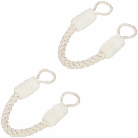 Relaxdays Fermaporta a Corda in Set da 2, L: 60 cm, Paracolpi da Maniglia, Sicurezza di Bambini e Animali, Beige Bianchi