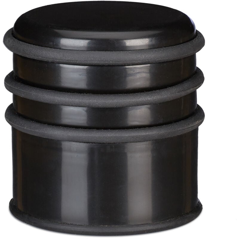 Relaxdays - 2x Fermaporta a Pavimento, Pesante, Blocca Porte e Finestre, ∅ 7 cm, 3 Anelli in Gomma, Nero