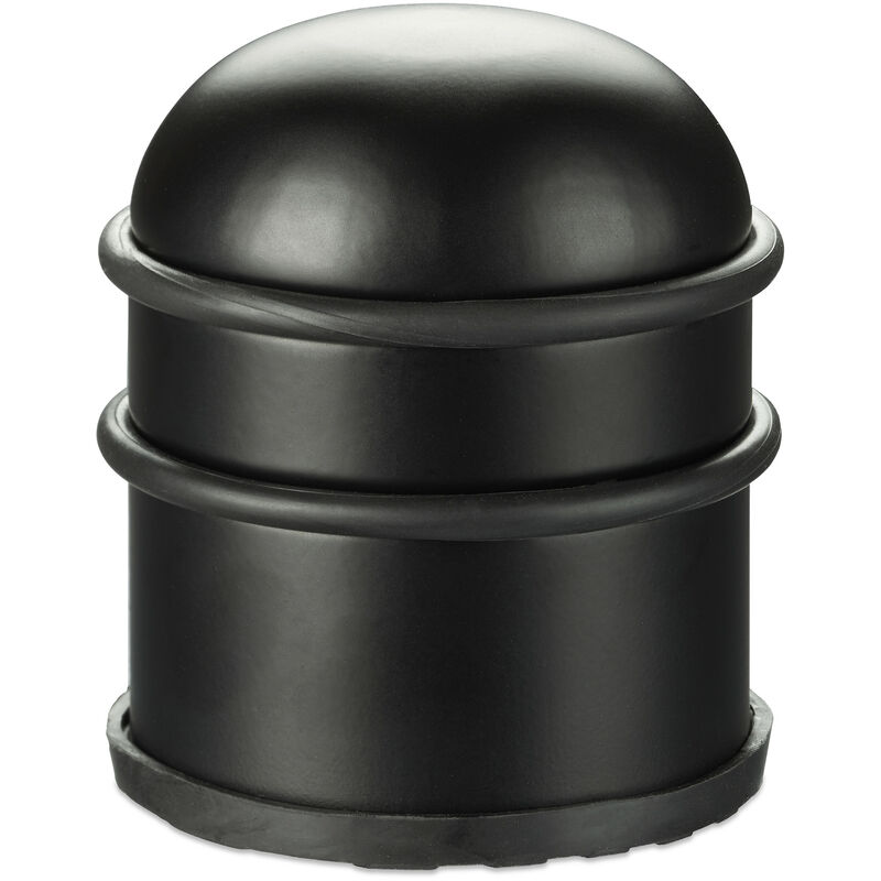 Relaxdays - Door Stopper, for Doors & Windows, Stainless Steel & Rubber, High & Round, Indoor, HxØ: 8.5 x 7 cm, Black