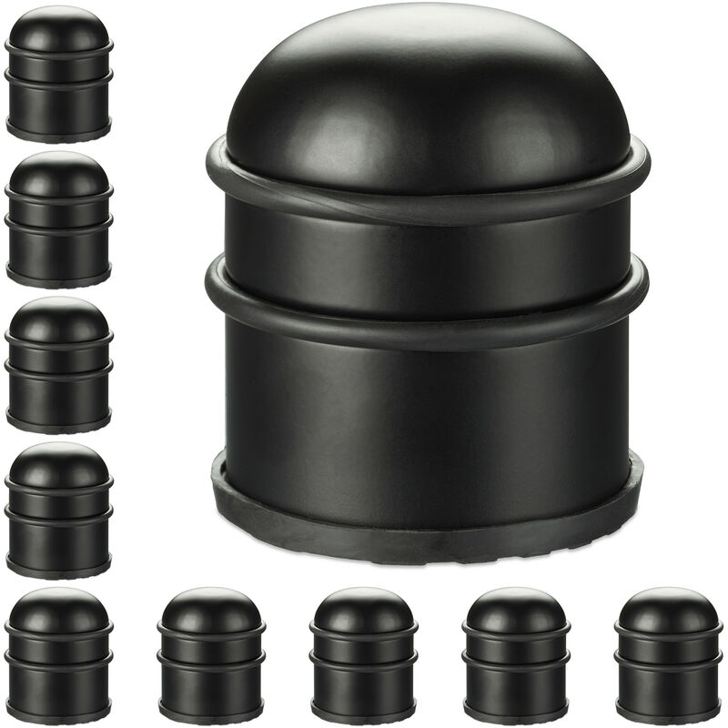 Relaxdays 10x Door Stoppers, for Doors & Windows, Stainless Steel & Rubber, High & Round, Indoor, HxØ: 8.5 x 7 cm, Black