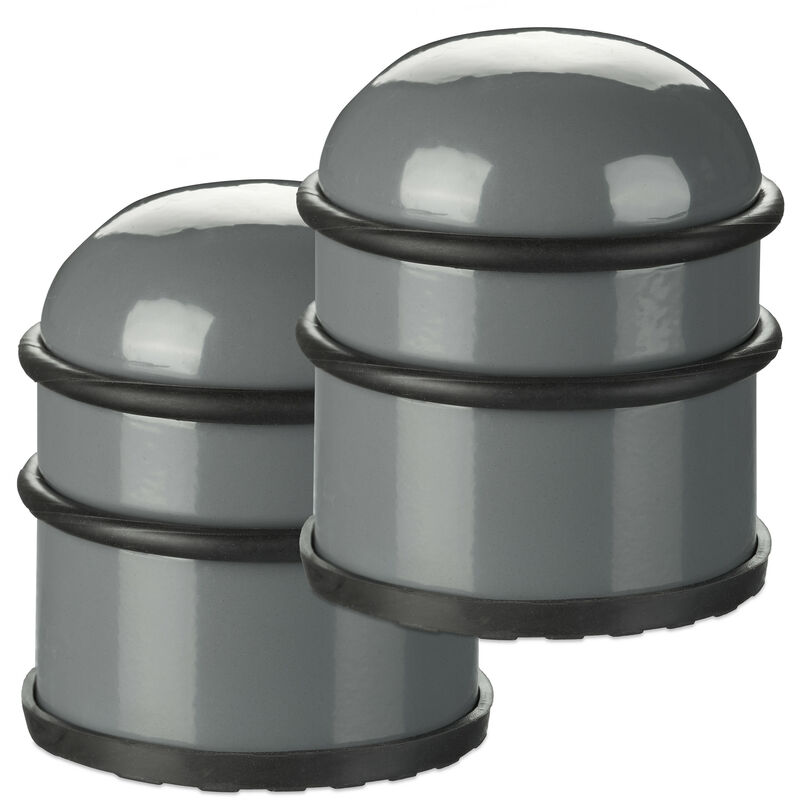 Relaxdays 2x Door Stoppers, also for Windows, Stainless Steel & Rubber, High & Round, Indoor, HxØ: 8.5 x 7 cm, Dark Grey