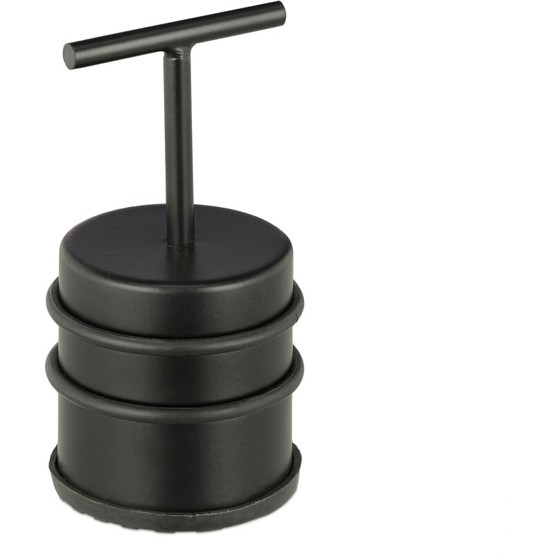 Relaxdays Door Stopper with Handle, for Doors & Windows, Stainless Steel & Rubber, Floor Bumper, H x Ø: 14 x 7, Black
