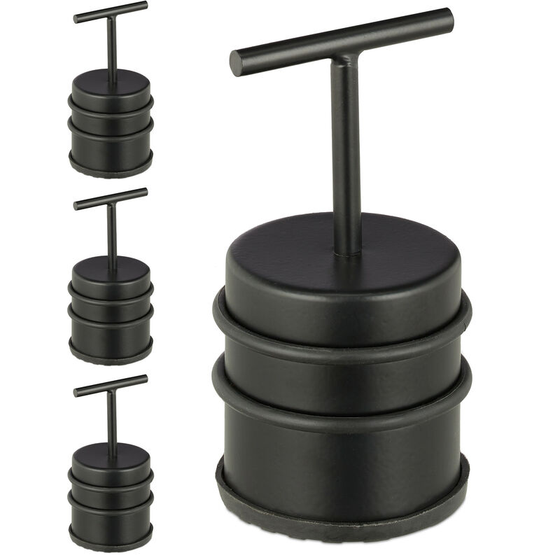 Relaxdays 4x Door Stoppers with Handle, for Doors & Windows, Stainless Steel & Rubber, Floor Bumper, HxØ: 14 x 7, Black