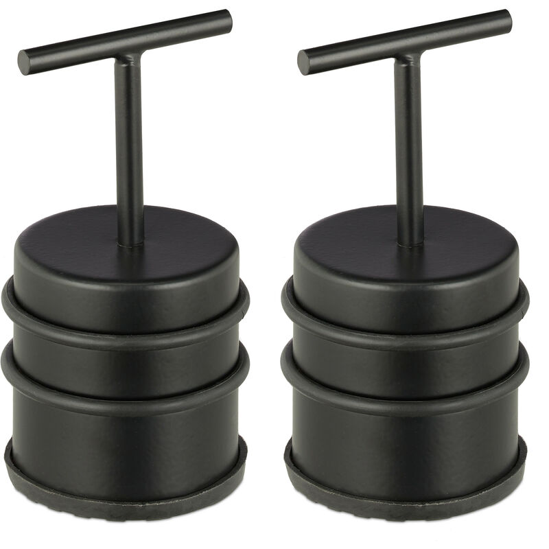Relaxdays 2x Door Stoppers with Handle, for Doors & Windows, Stainless Steel & Rubber, Floor Bumper, HxØ: 14 x 7, Black