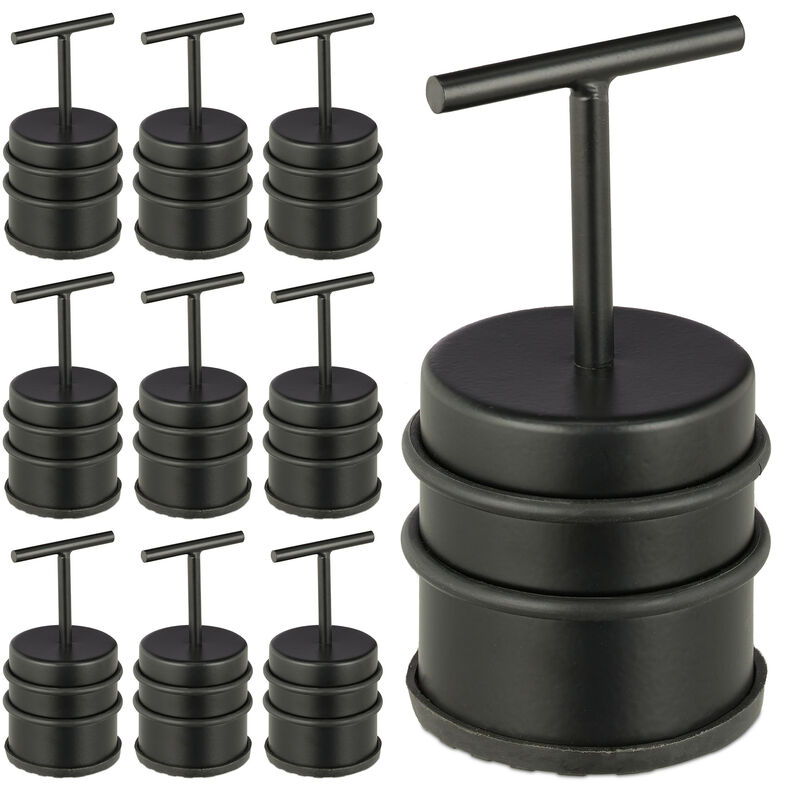 Relaxdays 10x Door Stoppers with Handle, for Doors & Windows, Stainless Steel & Rubber, Floor Bumper, HxØ: 14 x 7, Black