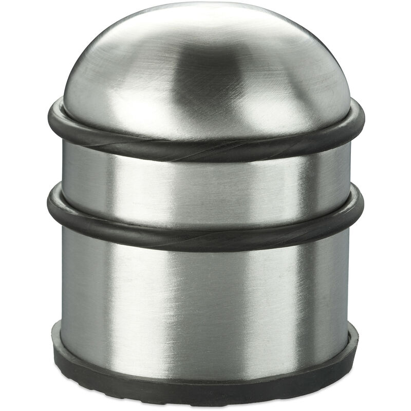 Relaxdays - Door Stopper, for Doors & Windows, Stainless Steel & Rubber, High & Round, Indoor, HxØ: 8.5 x 7 cm, Silver