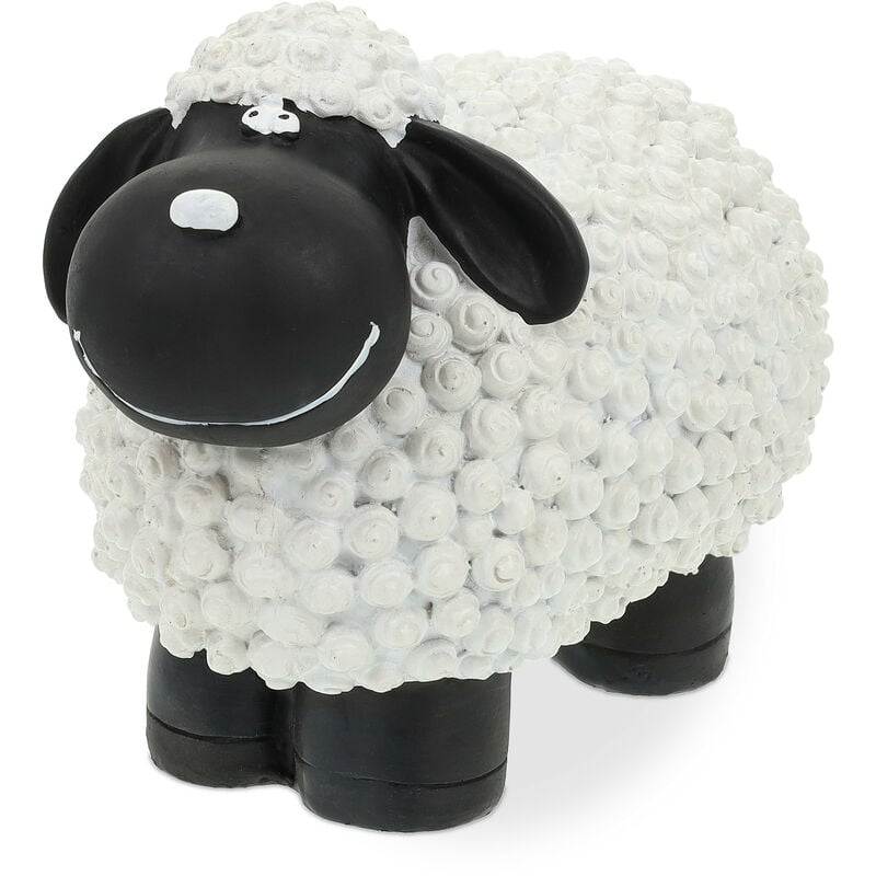 Relaxdays - Figurine mouton, peint main, résistant aux intempéries, HxLxP : 16x21x12,5 cm, jardin, polyrésine, noir-blanc
