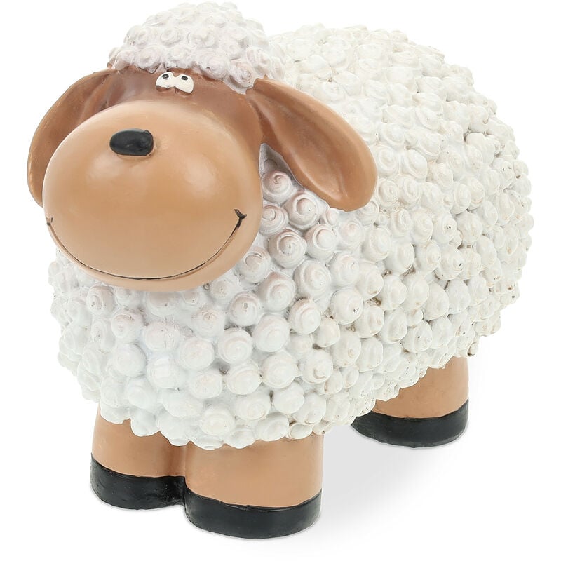 Relaxdays - Figurine mouton, peint main, résistant aux intempéries, HxLxP : 15,5x20x11 cm, jardin, polyrésine, blanc