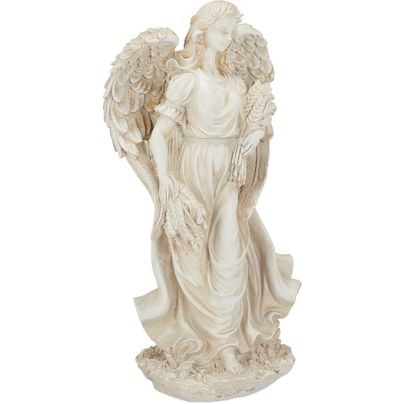 Figurine de jardin ange, statue décorative, résistante aux intempéries & gel, balcon, intérieur, blanc crème - Relaxdays