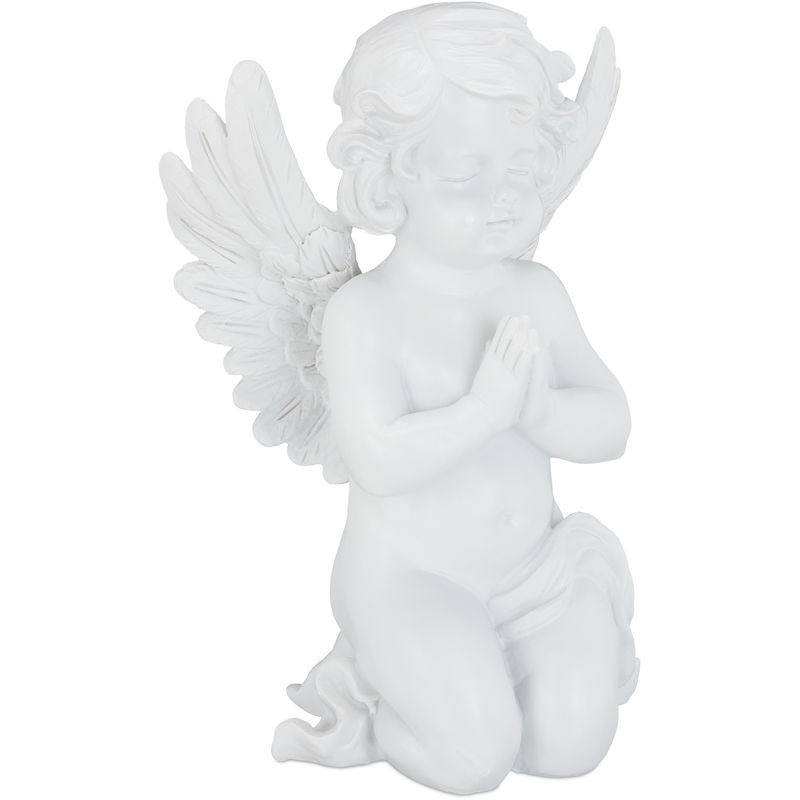 Relaxdays Figurine de jardin ange, statue en train de prier, résistante aux intempéries & au gel, balcon, blanc