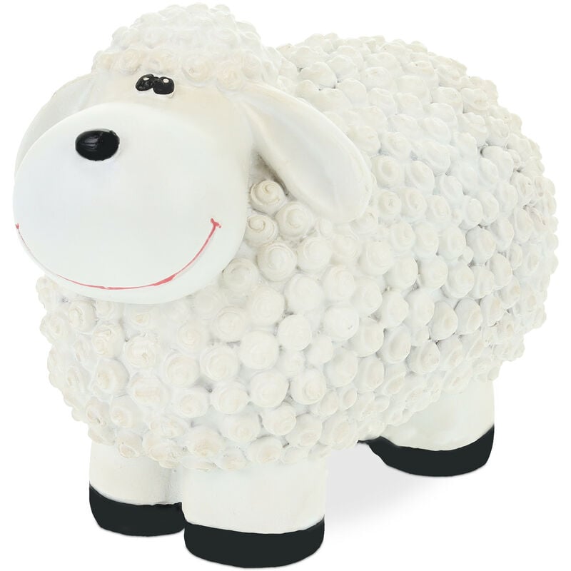 Relaxdays - Figurine mouton, peint main, résistant aux intempéries, HxLxP : 16x21x12,5 cm, jardin, polyrésine, blanc