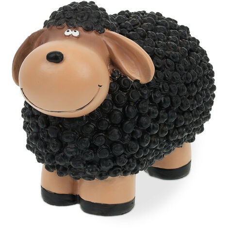 Relaxdays Figurine mouton, peint main, résistant aux intempéries, HxLxP : 16x21x12,5 cm, jardin, polyrésine, marron-noir