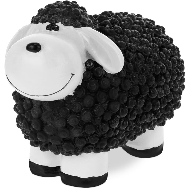 Relaxdays - Figurine mouton, peint main, résistant aux intempéries, HxLxP : 16x21x12,5 cm, jardin, polyrésine, noir