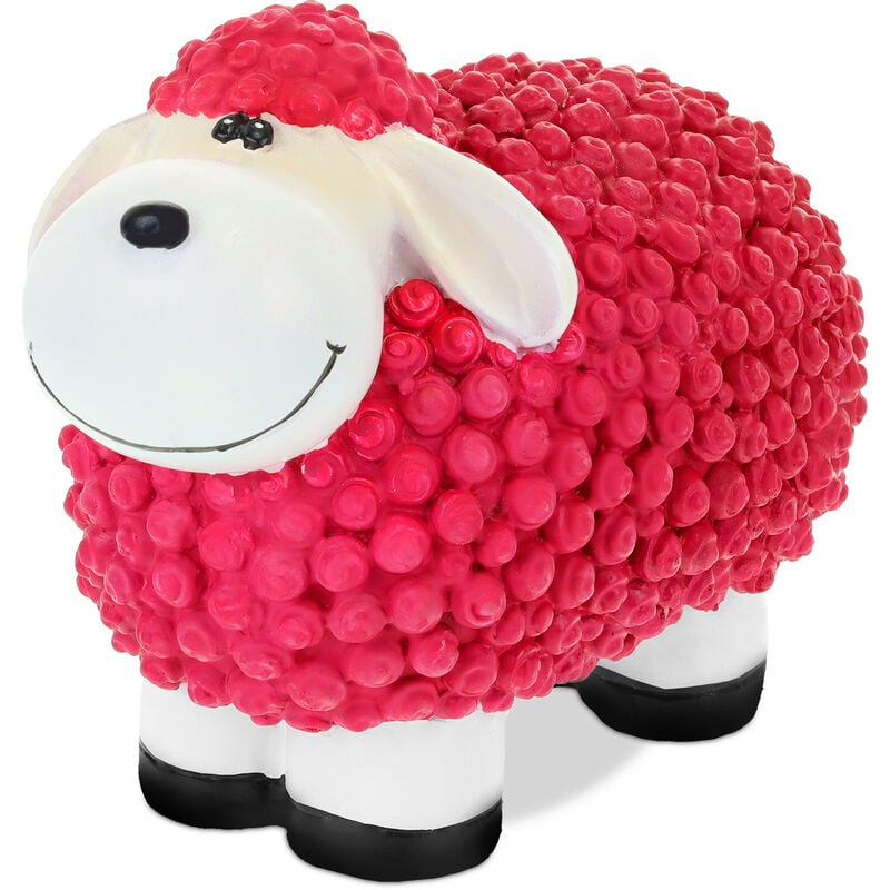 Relaxdays - Figurine mouton, peint main, résistant aux intempéries, HxLxP : 16x21x12,5 cm, jardin, polyrésine, rose