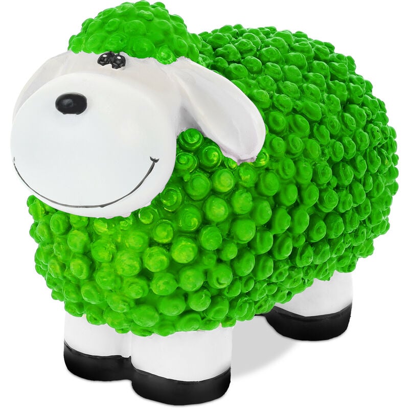 Relaxdays - Figurine mouton, peint main, résistant aux intempéries, HxLxP : 16x21x12,5 cm, jardin, polyrésine, vert
