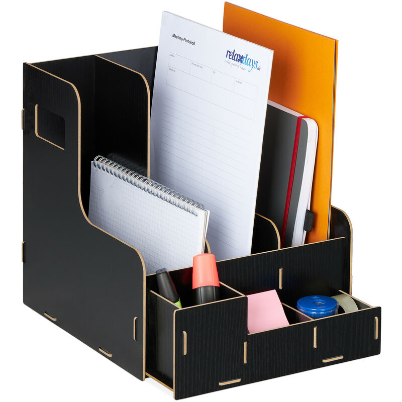 Relaxdays Filing Cabinet For Office, 3 Compartments, Din A4 Format, Mdf Sturdy Organiser, Hwd, 27 X 24 X 31.5 Cm, Black