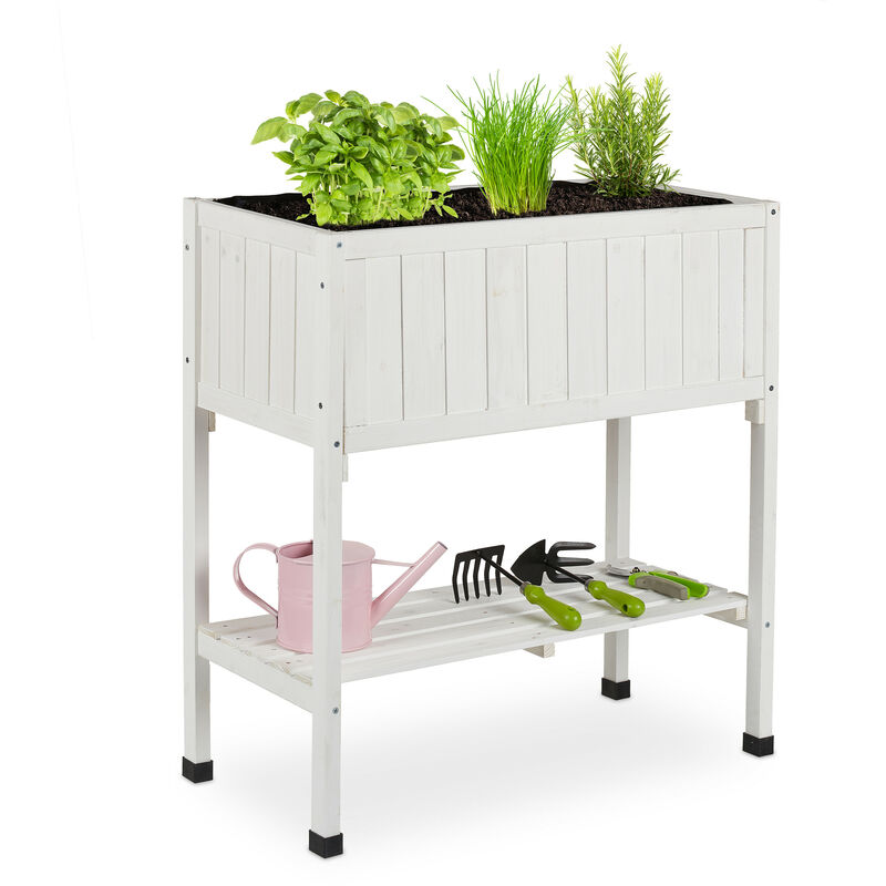 Relaxdays - Raised Planter, Liner, Elevated Herb Box, 80 X 74 X 38 Cm, Garden, Balcony & Patio, Flowerbed, Fir Wood, White