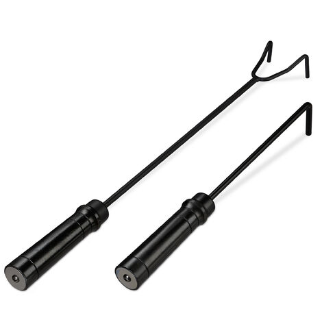 Relaxdays Fire Poker, 2x Set, Hooks for Fireplace, Stove, Grill and Bowl, Handle, Winter, Steel, Ash Scraper, Black