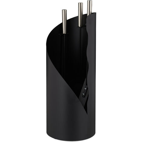 Relaxdays Fireplace Set, Modern, 4-piece Fireside Kit with Poker, Ash Shovel, Broom & Stand, HWD: 55 x 20 x 20 cm, Black