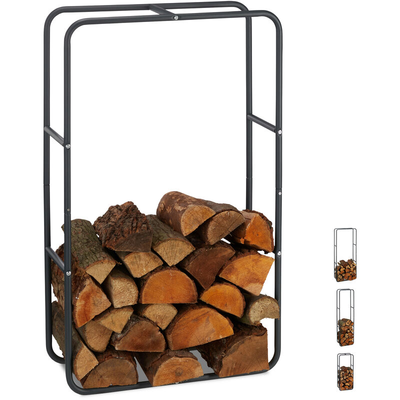 Relaxdays Firewood Rack, Log Stacking Aid, Steel, For In- and Outdoor Use, Wood Pile Shelf, H x W 100 x 60 cm, Anthracite