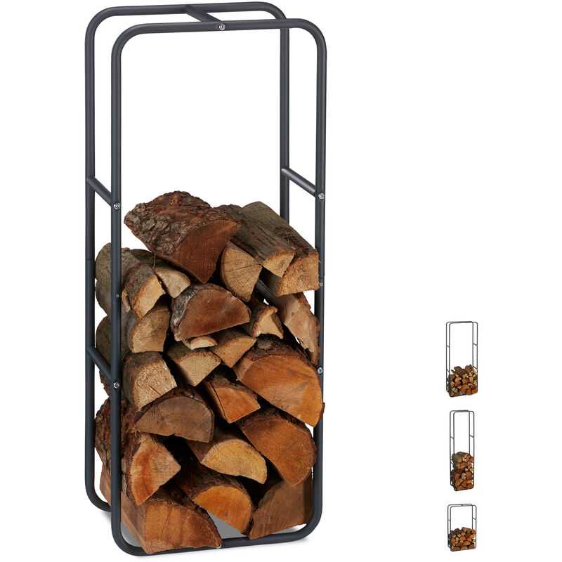 Firewood Rack, Log Stacking Aid, Steel, For In- and Outdoor Use, Wood Pile Shelf, h x w 100 x 40 cm, Anthracite - Relaxdays