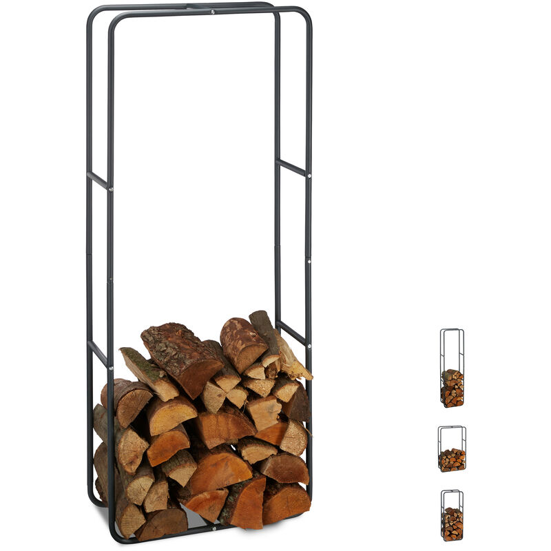 Firewood Rack, Log Stacking Aid, Steel, For In- and Outdoor Use, Wood Pile Shelf, h x w 150 x 60 cm, Anthracite - Relaxdays