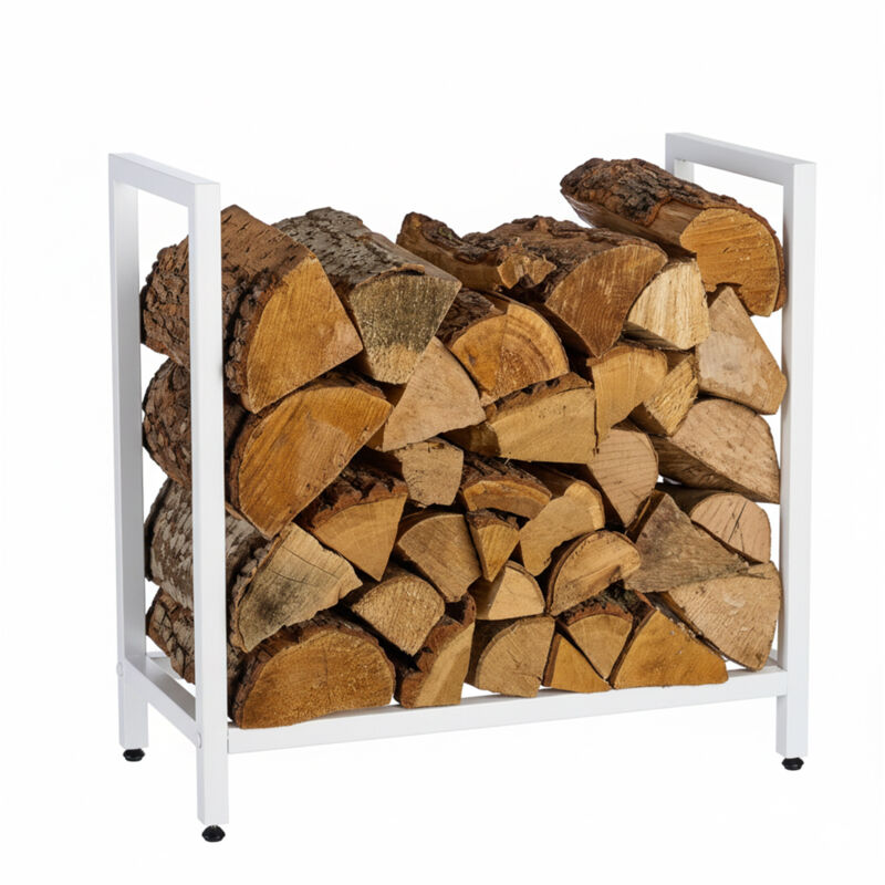 Relaxdays Firewood Rack, Metal, Hwd, 62.5 X 65 X 30.5 Cm, Firewood Storage For Logs, Stacked Wood, White