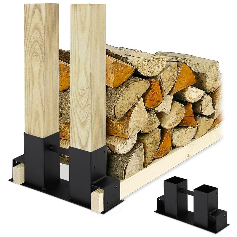 Relaxdays - Firewood Stacking Aid Set of 2, diy Wood Rack for 2x4s, Storage Stand, Coated Steel, Black