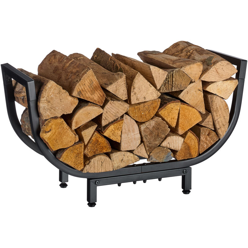 Relaxdays Firewood Rack, Metal, Hxwxd, 35 X 65 X 21 Cm, Indoor Firewood Holder, Curved Basket, Black
