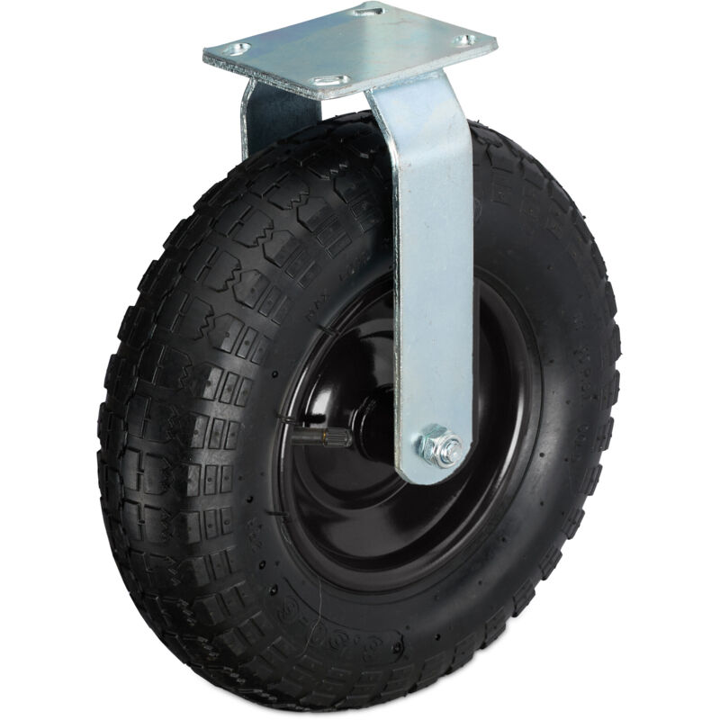 Relaxdays Fixed Castor, 3.50-6, Max. Load 120 kg, Rubber, Steel Plate, Air-Filled, Heavy-Duty Wheel,