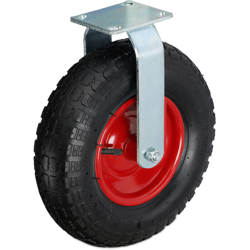 Relaxdays Fixed Castor, 3.50-6, Max. Load 120 Kg, Rubber, Steel Plate, Air-filled, Heavy-duty Wheel,