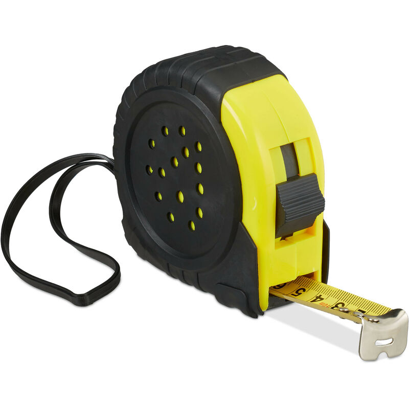 Image of Relaxdays - Flessometro da 10 m, Misuratore Professionale, in Pollici & Centimetri, Metallo, Clip & Stopper, Nero/Giallo