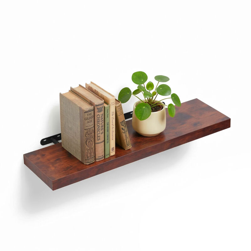 Relaxdays Floating Wall Shelf, Wood-effect & Metal, Books & Decor, For Living Room, Hallway, Kitchen, Sizes & Colours