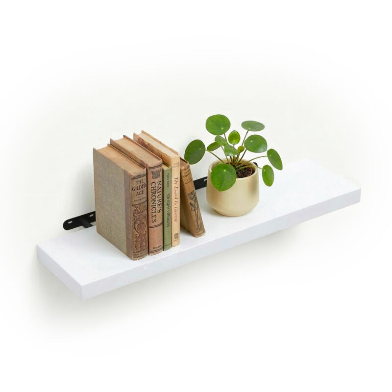 Relaxdays Floating Wall Shelf, Wood-effect & Metal, Books & Decor, For Living Room, Hallway, Kitchen, Sizes & Colours