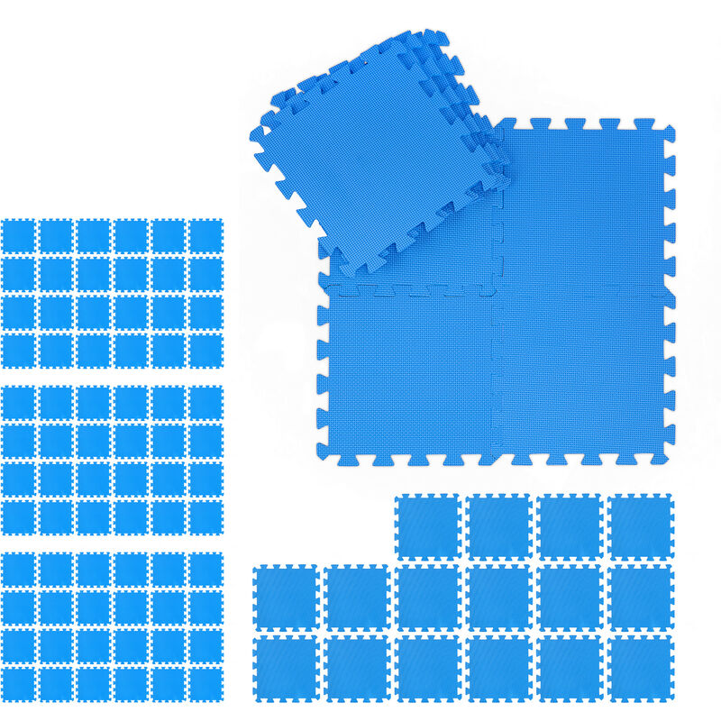 Relaxdays Floor Mat, 96 Protective Tiles, Sports & Fitness Equipment, Bordered, Eva, Surface 8.64m², Wxd 30x30 Cm, Blue