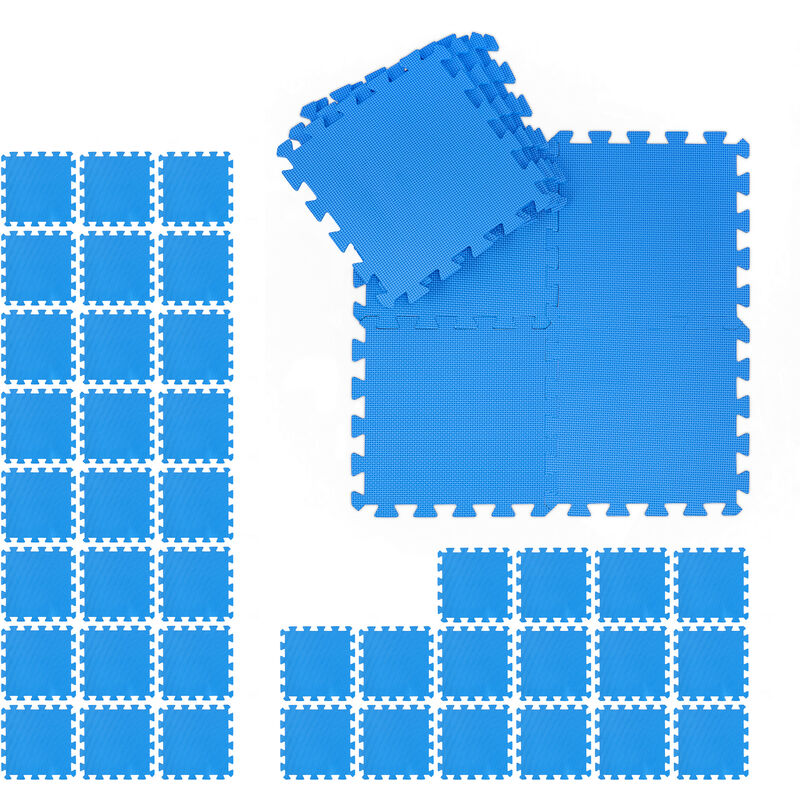 Relaxdays Floor Mat, 48 Protective Tiles, Sports & Fitness Equipment, Bordered, Eva, Surface 4.32m², Wxd 30x30 Cm, Blue