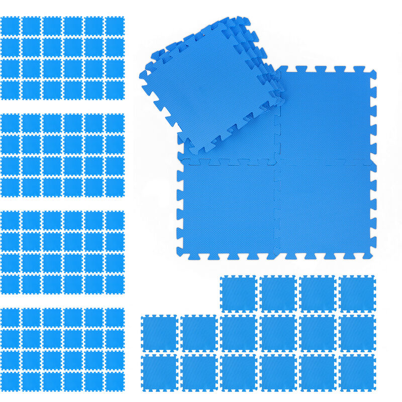 Relaxdays Floor Mat, 120 Protective Tiles, Sports & Fitness Equipment, Bordered, Eva, Surface 10.8m², Wxd 30x30 Cm, Blue