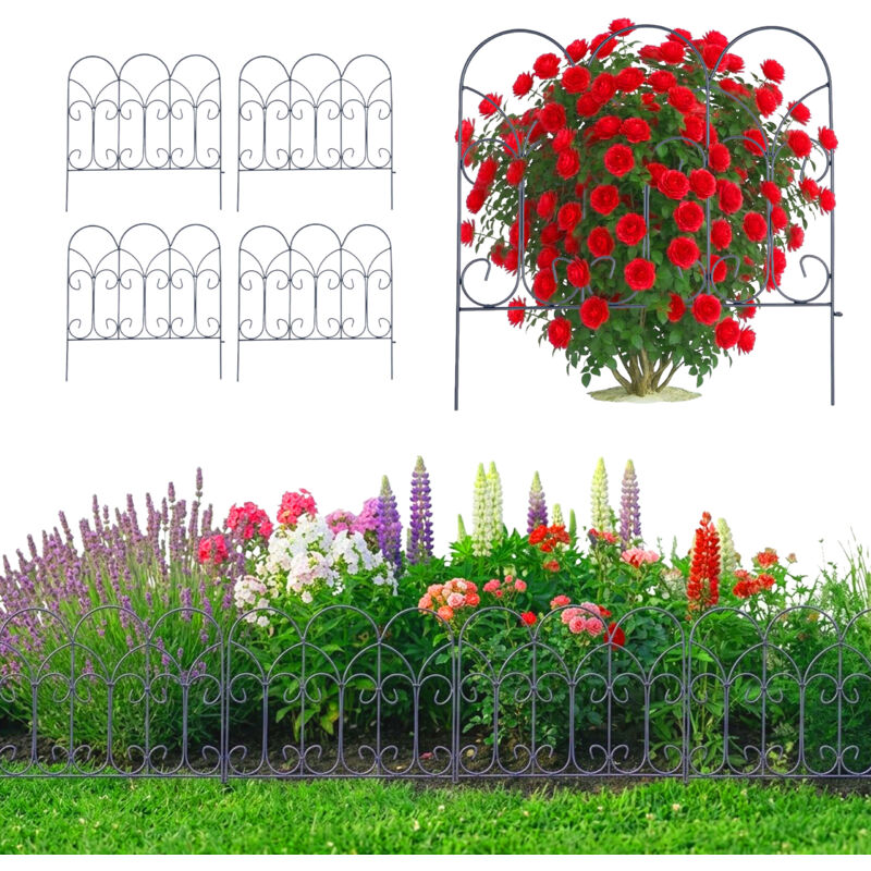 Relaxdays Metal Flower Bed Edging, Set Of 5, Hxw, 46 X 46 Cm, Push-in Border For Flower Beds & Lawns, Black