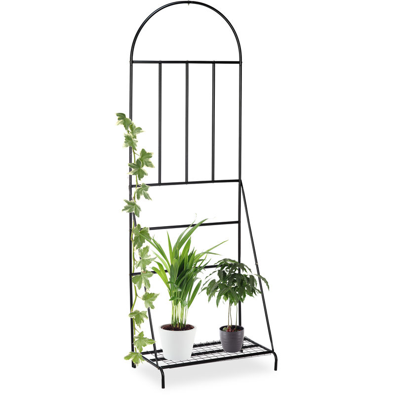 Flower Stand With Trellis, Garden, Balcony, Patio, Steel, Plant Rack, HxWxD 200 x 70 x 40 cm, Black - Relaxdays